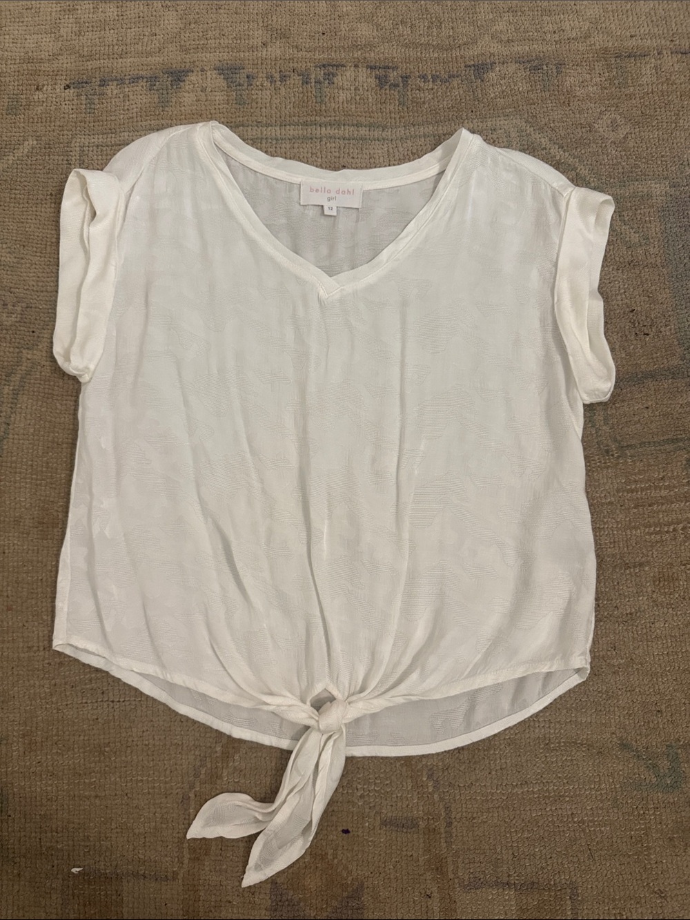 Bella Dahl White V-Neck Tie-Front Short Sleeve Blouse